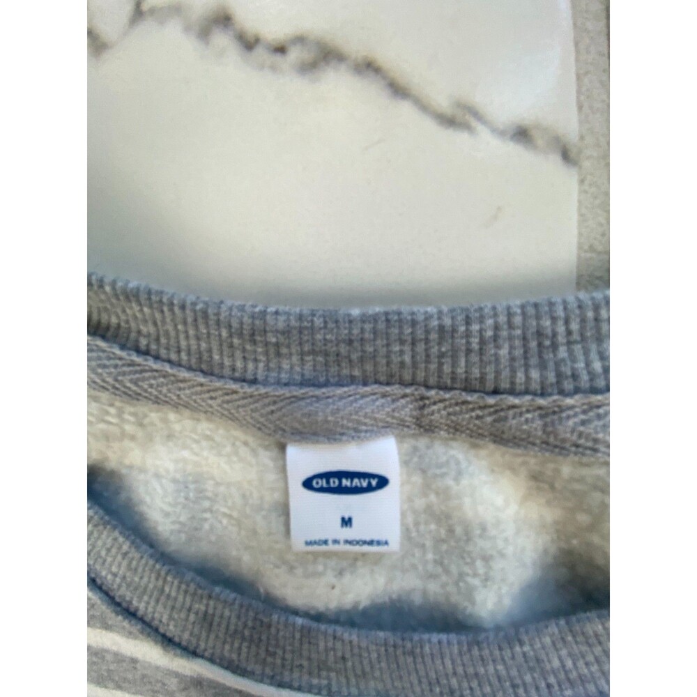 Old Navy Womens Medium Grey White Striped Fleece Crewneck Sweatshirt Pullover - Picture 2 of 7